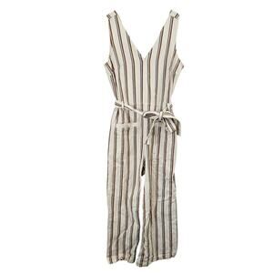 MADEWELL Striped Pull-on Jumpsuit in Double Stripe Grey Feather Size M